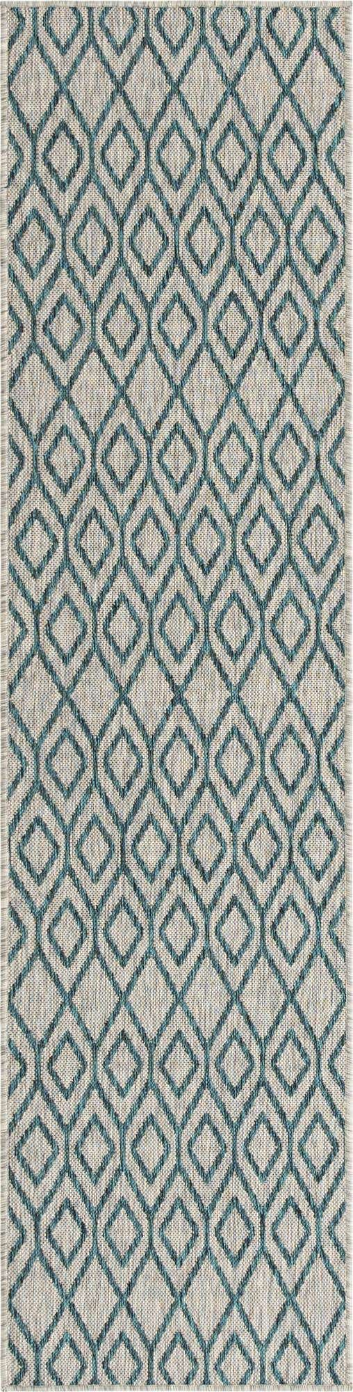 Gray Teal 2' x 8' Jill Zarin Outdoor Runner Area Rug Weather Resistant for Patio, Deck, Terrace, Balcony, Porch Durable 100% Polypropylene Carpet for Outside for Sale at Rug Engine