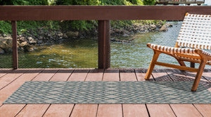 Gray Teal 2' x 8' Jill Zarin Outdoor Runner Area Rug Weather Resistant for Patio, Deck, Terrace, Balcony, Porch Durable 100% Polypropylene Carpet for Outside for Sale at Rug Engine