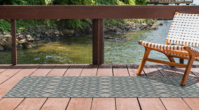 Gray Teal 2' x 6' 1 Jill Zarin Outdoor Runner Area Rug Weather Resistant for Patio, Deck, Terrace, Balcony, Porch Durable 100% Polypropylene Carpet for Outside for Sale at Rug Engine