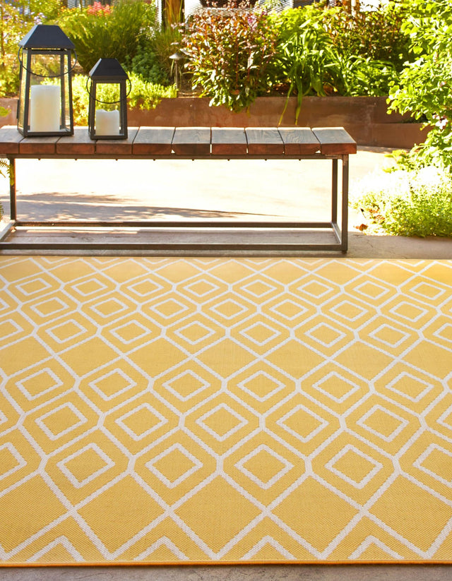 Yellow Ivory 7' 10 x 7' 10 Jill Zarin Outdoor Square Area Rug Weather Resistant for Patio, Deck, Terrace, Balcony, Porch Durable 100% Polypropylene Carpet for Outside for Sale at Rug Engine