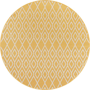Yellow Ivory 6' 7 x 6' 7 Jill Zarin Outdoor Round Area Rug Weather Resistant for Patio, Deck, Terrace, Balcony, Porch Durable 100% Polypropylene Carpet for Outside for Sale at Rug Engine