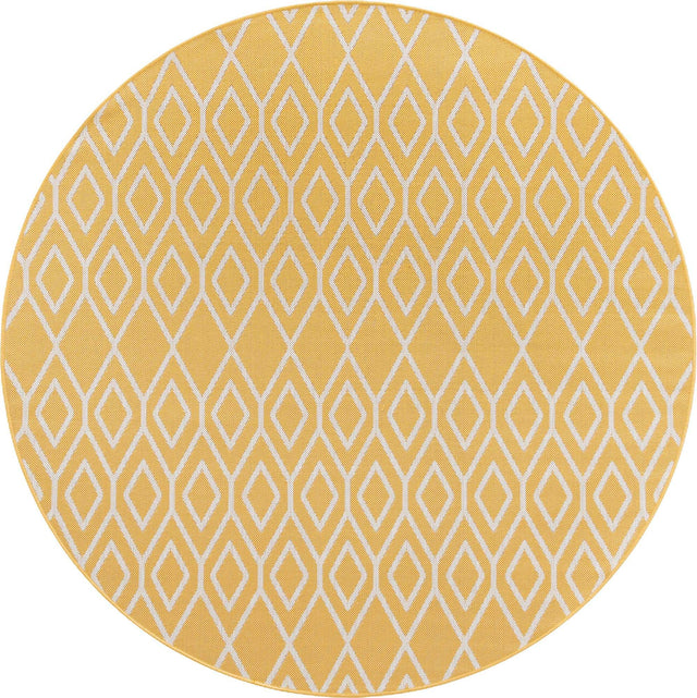 Yellow Ivory 6' 7 x 6' 7 Jill Zarin Outdoor Round Area Rug Weather Resistant for Patio, Deck, Terrace, Balcony, Porch Durable 100% Polypropylene Carpet for Outside for Sale at Rug Engine