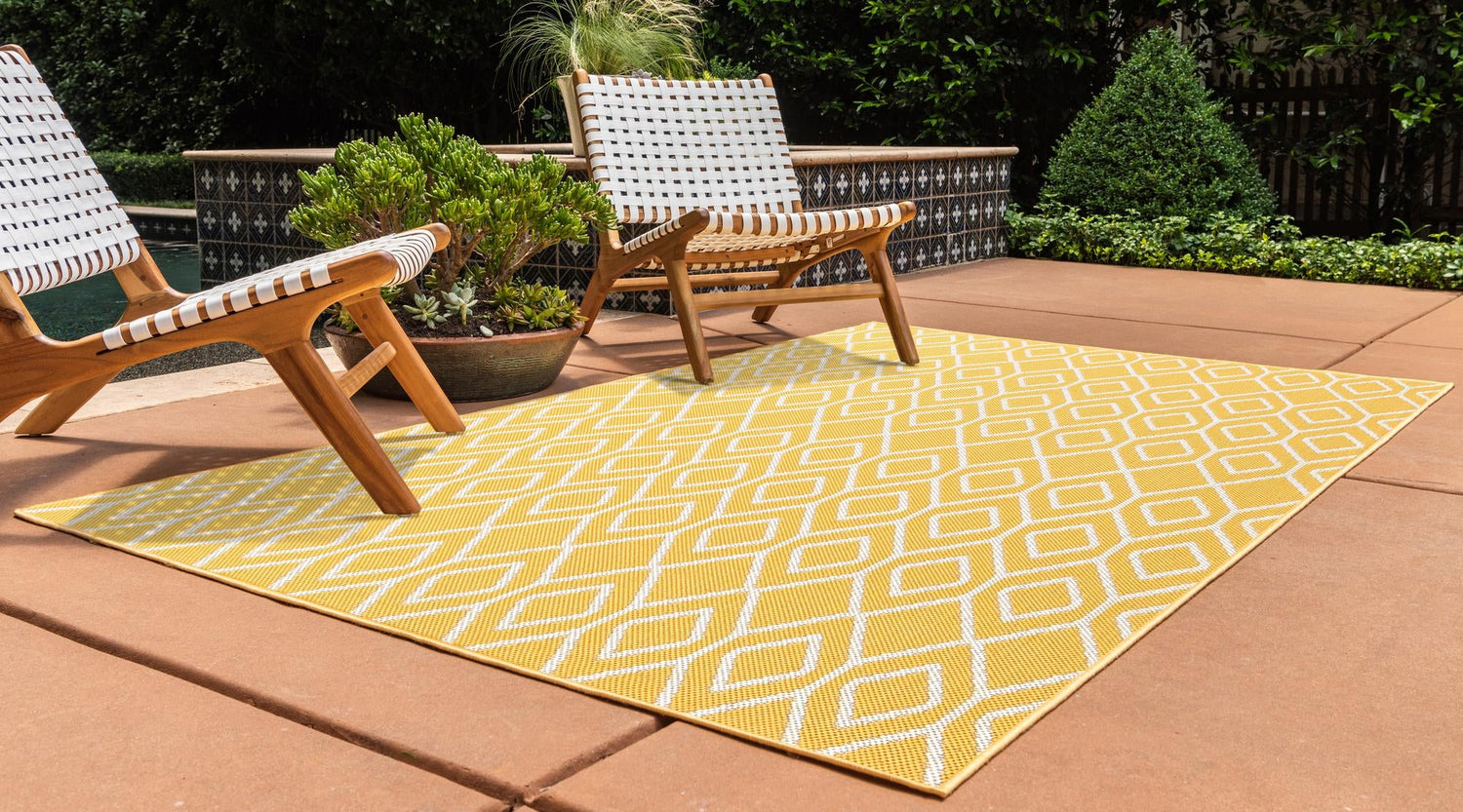 Yellow Ivory 3' 1 x 5' 3 Jill Zarin Outdoor Rectangle Area Rug Weather Resistant for Patio, Deck, Terrace, Balcony, Porch Durable 100% Polypropylene Carpet for Outside for Sale at Rug Engine