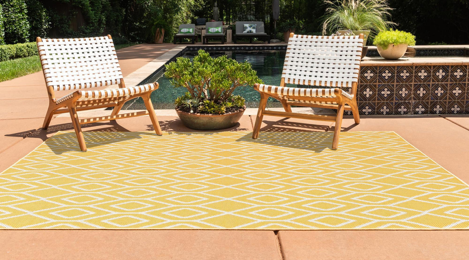 Yellow Ivory 7' 10 x 10' Jill Zarin Outdoor Rectangle Area Rug Weather Resistant for Patio, Deck, Terrace, Balcony, Porch Durable 100% Polypropylene Carpet for Outside for Sale at Rug Engine