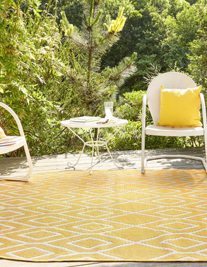Yellow Ivory 7' 10 x 10' Jill Zarin Outdoor Oval Area Rug Weather Resistant for Patio, Deck, Terrace, Balcony, Porch Durable 100% Polypropylene Carpet for Outside for Sale at Rug Engine