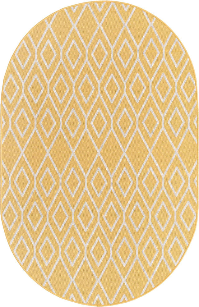 Yellow Ivory 5' 3 x 8' Jill Zarin Outdoor Oval Area Rug Weather Resistant for Patio, Deck, Terrace, Balcony, Porch Durable 100% Polypropylene Carpet for Outside for Sale at Rug Engine