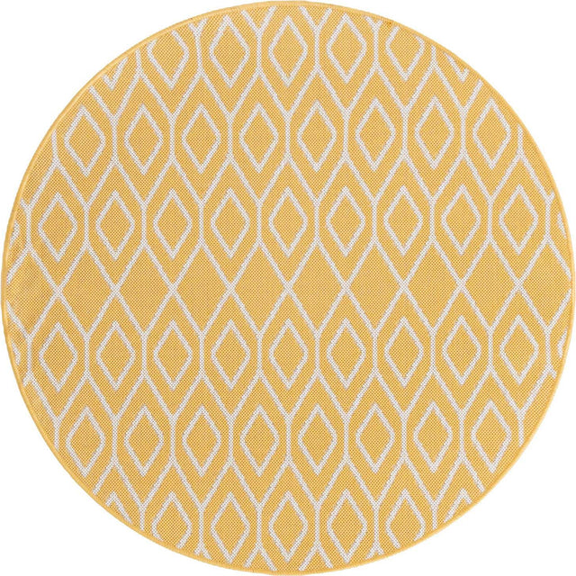 Yellow Ivory 4' 1 x 4' 1 Jill Zarin Outdoor Round Area Rug Weather Resistant for Patio, Deck, Terrace, Balcony, Porch Durable 100% Polypropylene Carpet for Outside for Sale at Rug Engine