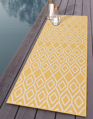 Yellow Ivory 2' x 8' Jill Zarin Outdoor Runner Area Rug Weather Resistant for Patio, Deck, Terrace, Balcony, Porch Durable 100% Polypropylene Carpet for Outside for Sale at Rug Engine