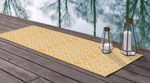 Yellow Ivory 2' x 8' Jill Zarin Outdoor Runner Area Rug Weather Resistant for Patio, Deck, Terrace, Balcony, Porch Durable 100% Polypropylene Carpet for Outside for Sale at Rug Engine