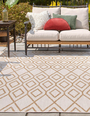 Beige 7' 10 x 7' 10 Jill Zarin Outdoor Square Area Rug Weather Resistant for Patio, Deck, Terrace, Balcony, Porch Durable 100% Polypropylene Carpet for Outside for Sale at Rug Engine