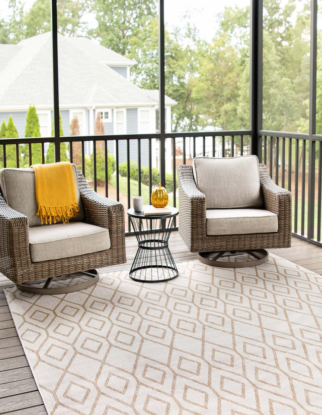 Beige 7' 10 x 7' 10 Jill Zarin Outdoor Square Area Rug Weather Resistant for Patio, Deck, Terrace, Balcony, Porch Durable 100% Polypropylene Carpet for Outside for Sale at Rug Engine