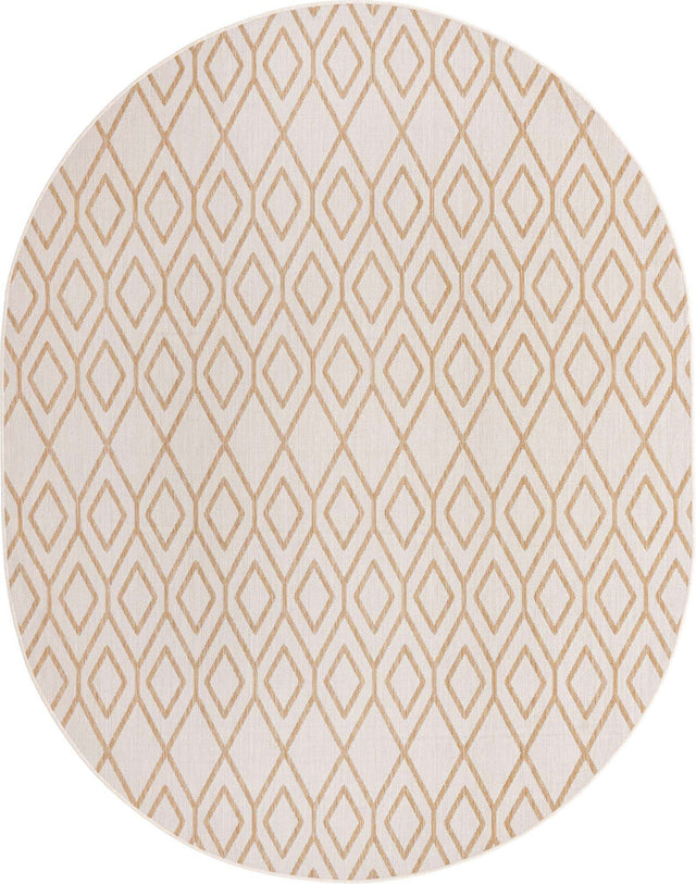 Beige 7' 10 x 10' Jill Zarin Outdoor Oval Area Rug Weather Resistant for Patio, Deck, Terrace, Balcony, Porch Durable 100% Polypropylene Carpet for Outside for Sale at Rug Engine