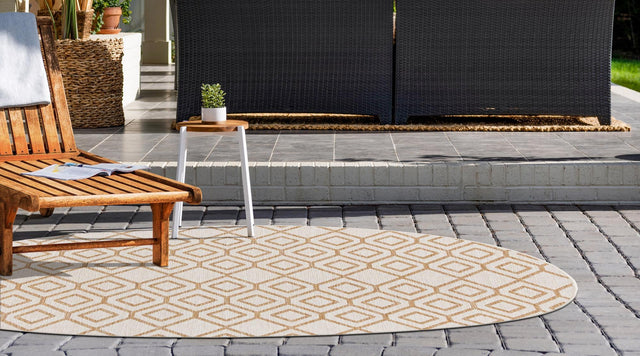 Beige 6' 7 x 6' 7 Jill Zarin Outdoor Round Area Rug Weather Resistant for Patio, Deck, Terrace, Balcony, Porch Durable 100% Polypropylene Carpet for Outside for Sale at Rug Engine