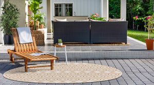 Beige 6' 7 x 6' 7 Jill Zarin Outdoor Round Area Rug Weather Resistant for Patio, Deck, Terrace, Balcony, Porch Durable 100% Polypropylene Carpet for Outside for Sale at Rug Engine