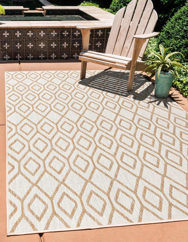 Beige 7' 10 x 10' Jill Zarin Outdoor Rectangle Area Rug Weather Resistant for Patio, Deck, Terrace, Balcony, Porch Durable 100% Polypropylene Carpet for Outside for Sale at Rug Engine