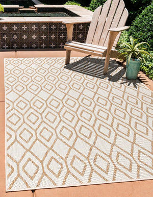 Beige 7' 1 x 10' Jill Zarin Outdoor Rectangle Area Rug Weather Resistant for Patio, Deck, Terrace, Balcony, Porch Durable 100% Polypropylene Carpet for Outside for Sale at Rug Engine