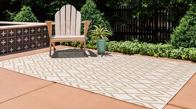 Beige 7' 1 x 10' Jill Zarin Outdoor Rectangle Area Rug Weather Resistant for Patio, Deck, Terrace, Balcony, Porch Durable 100% Polypropylene Carpet for Outside for Sale at Rug Engine