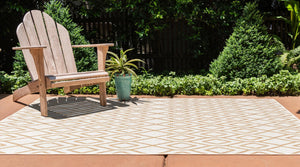 Beige 7' 10 x 10' Jill Zarin Outdoor Rectangle Area Rug Weather Resistant for Patio, Deck, Terrace, Balcony, Porch Durable 100% Polypropylene Carpet for Outside for Sale at Rug Engine