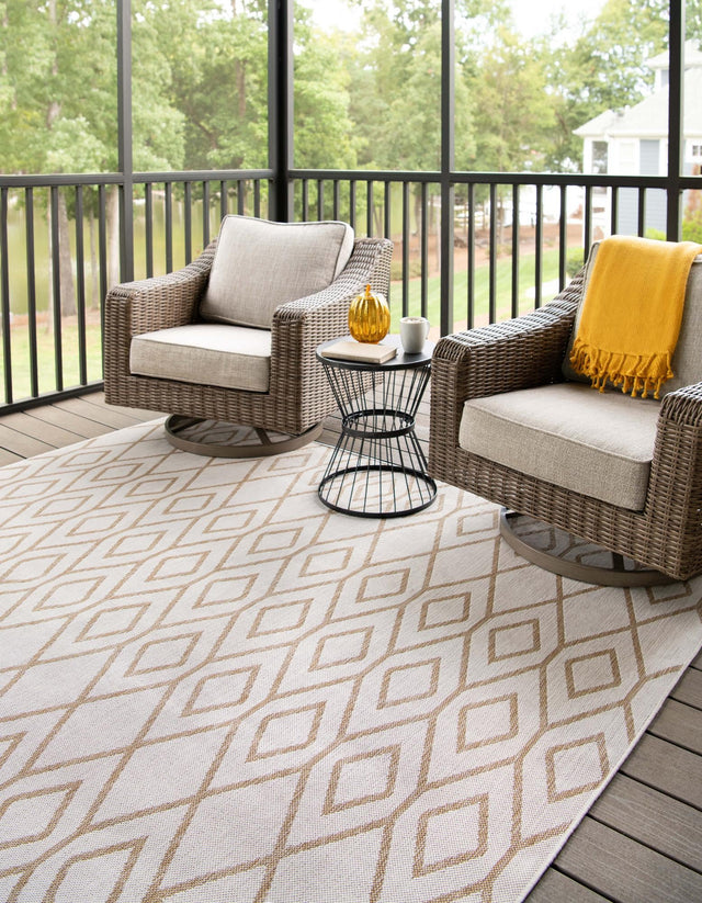 Beige 7' 10 x 10' Jill Zarin Outdoor Rectangle Area Rug Weather Resistant for Patio, Deck, Terrace, Balcony, Porch Durable 100% Polypropylene Carpet for Outside for Sale at Rug Engine