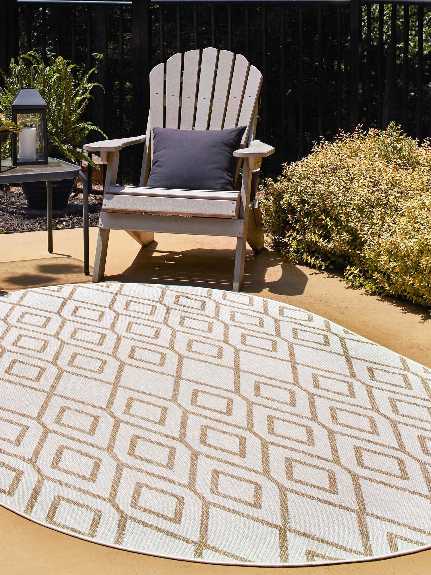 Beige 5' 3 x 8' Jill Zarin Outdoor Oval Area Rug Weather Resistant for Patio, Deck, Terrace, Balcony, Porch Durable 100% Polypropylene Carpet for Outside for Sale at Rug Engine