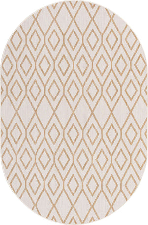 Beige 5' 3 x 8' Jill Zarin Outdoor Oval Area Rug Weather Resistant for Patio, Deck, Terrace, Balcony, Porch Durable 100% Polypropylene Carpet for Outside for Sale at Rug Engine