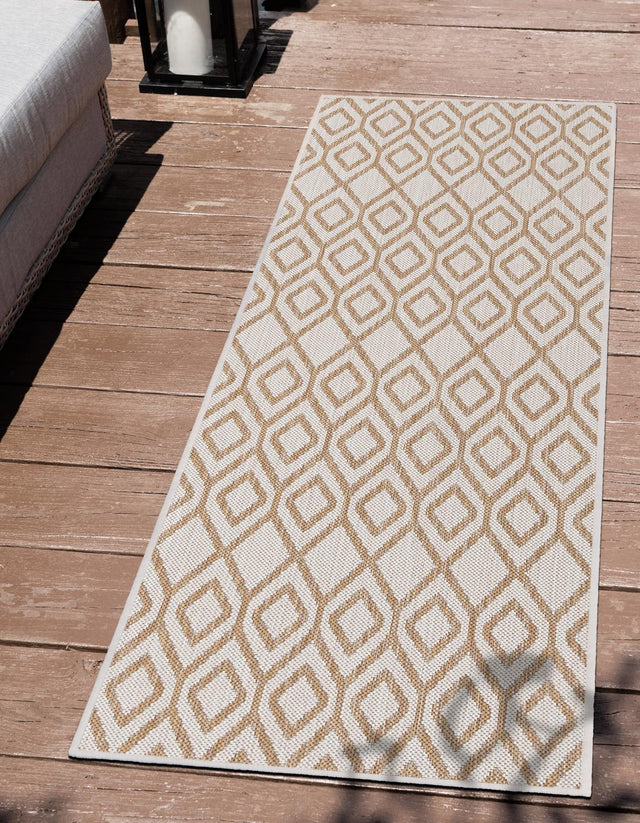 Beige 2' x 8' Jill Zarin Outdoor Runner Area Rug Weather Resistant for Patio, Deck, Terrace, Balcony, Porch Durable 100% Polypropylene Carpet for Outside for Sale at Rug Engine