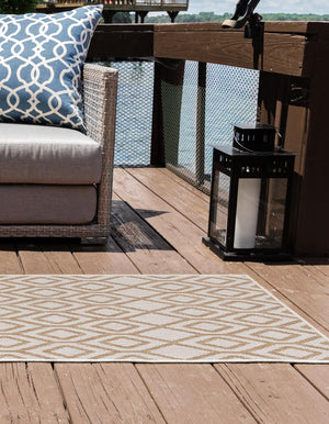 Beige 2' x 8' Jill Zarin Outdoor Runner Area Rug Weather Resistant for Patio, Deck, Terrace, Balcony, Porch Durable 100% Polypropylene Carpet for Outside for Sale at Rug Engine