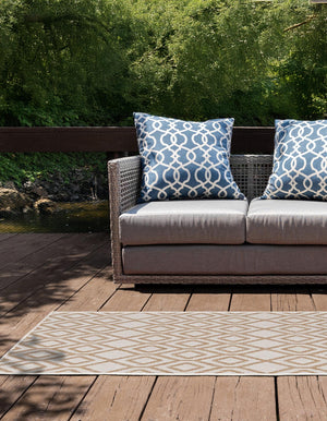 Beige 2' x 8' Jill Zarin Outdoor Runner Area Rug Weather Resistant for Patio, Deck, Terrace, Balcony, Porch Durable 100% Polypropylene Carpet for Outside for Sale at Rug Engine