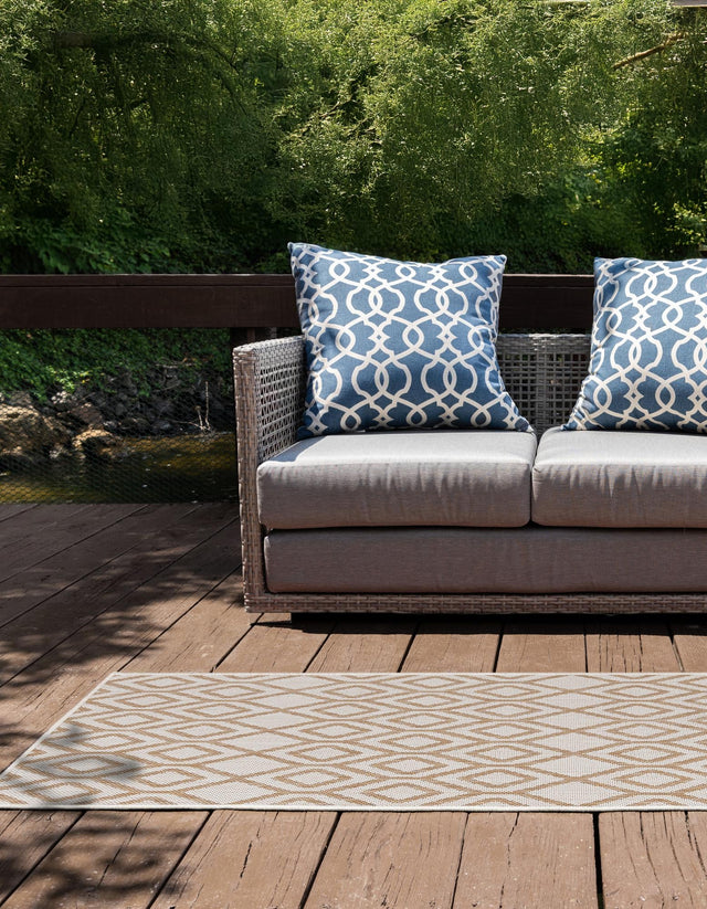 Beige 2' x 8' Jill Zarin Outdoor Runner Area Rug Weather Resistant for Patio, Deck, Terrace, Balcony, Porch Durable 100% Polypropylene Carpet for Outside for Sale at Rug Engine