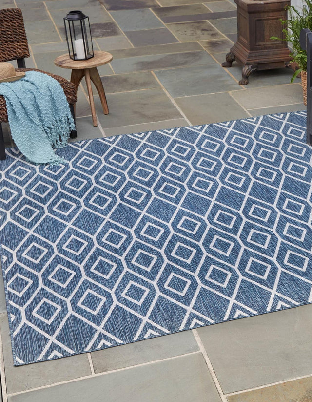 Blue 7' 10 x 7' 10 Jill Zarin Outdoor Square Area Rug Weather Resistant for Patio, Deck, Terrace, Balcony, Porch Durable 100% Polypropylene Carpet for Outside for Sale at Rug Engine