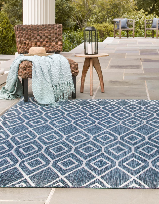 Blue 7' 10 x 7' 10 Jill Zarin Outdoor Square Area Rug Weather Resistant for Patio, Deck, Terrace, Balcony, Porch Durable 100% Polypropylene Carpet for Outside for Sale at Rug Engine