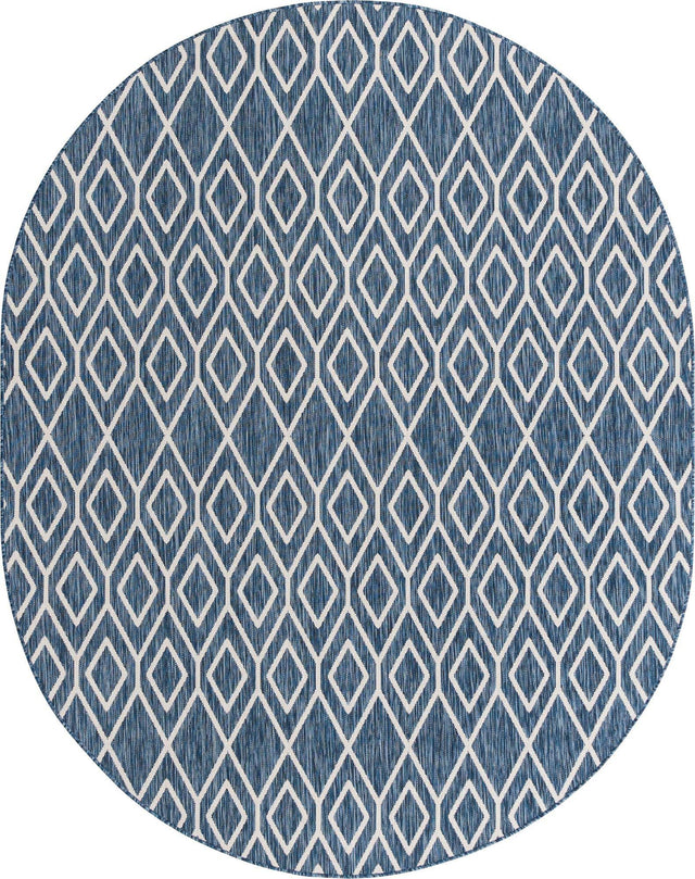 Blue 7' 10 x 10' Jill Zarin Outdoor Oval Area Rug Weather Resistant for Patio, Deck, Terrace, Balcony, Porch Durable 100% Polypropylene Carpet for Outside for Sale at Rug Engine