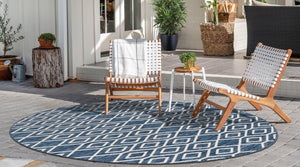 Blue 6' 7 x 6' 7 Jill Zarin Outdoor Round Area Rug Weather Resistant for Patio, Deck, Terrace, Balcony, Porch Durable 100% Polypropylene Carpet for Outside for Sale at Rug Engine