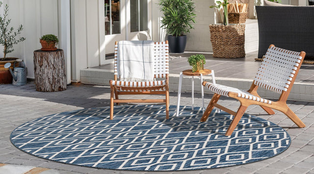 Blue 6' 7 x 6' 7 Jill Zarin Outdoor Round Area Rug Weather Resistant for Patio, Deck, Terrace, Balcony, Porch Durable 100% Polypropylene Carpet for Outside for Sale at Rug Engine