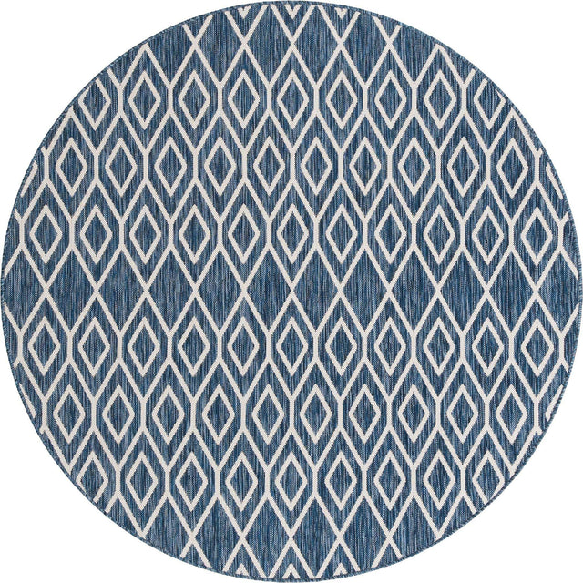 Blue 6' 7 x 6' 7 Jill Zarin Outdoor Round Area Rug Weather Resistant for Patio, Deck, Terrace, Balcony, Porch Durable 100% Polypropylene Carpet for Outside for Sale at Rug Engine