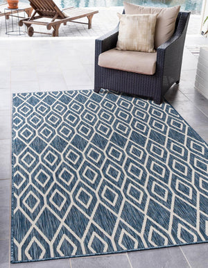 Blue 5' 3 x 8' Jill Zarin Outdoor Rectangle Area Rug Weather Resistant for Patio, Deck, Terrace, Balcony, Porch Durable 100% Polypropylene Carpet for Outside for Sale at Rug Engine