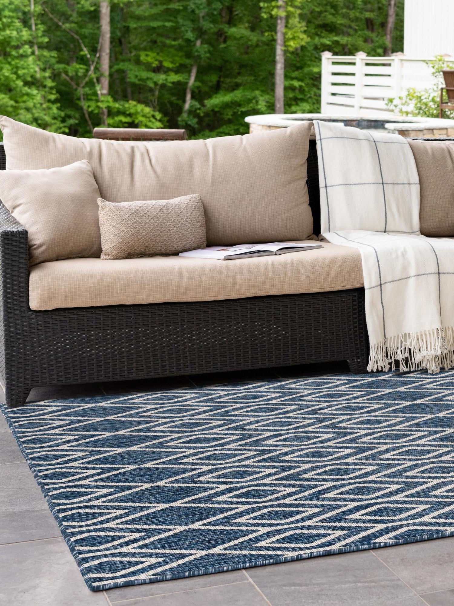 Blue 6' 1 x 9' Jill Zarin Outdoor Rectangle Area Rug Weather Resistant for Patio, Deck, Terrace, Balcony, Porch Durable 100% Polypropylene Carpet for Outside for Sale at Rug Engine