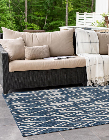 Blue 6' 1 x 9' Jill Zarin Outdoor Rectangle Area Rug Weather Resistant for Patio, Deck, Terrace, Balcony, Porch Durable 100% Polypropylene Carpet for Outside for Sale at Rug Engine