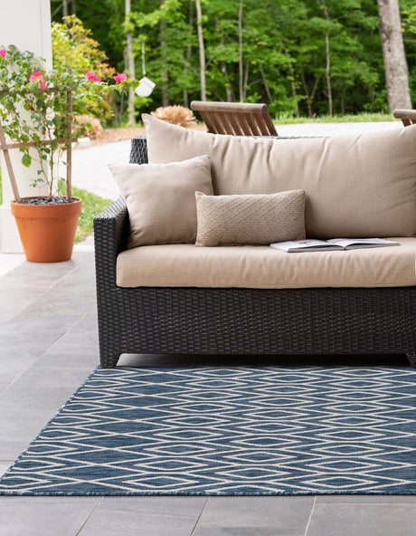 Blue 6' 1 x 9' Jill Zarin Outdoor Rectangle Area Rug Weather Resistant for Patio, Deck, Terrace, Balcony, Porch Durable 100% Polypropylene Carpet for Outside for Sale at Rug Engine