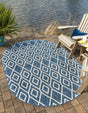 Blue 7' 10 x 10' Jill Zarin Outdoor Oval Area Rug Weather Resistant for Patio, Deck, Terrace, Balcony, Porch Durable 100% Polypropylene Carpet for Outside for Sale at Rug Engine