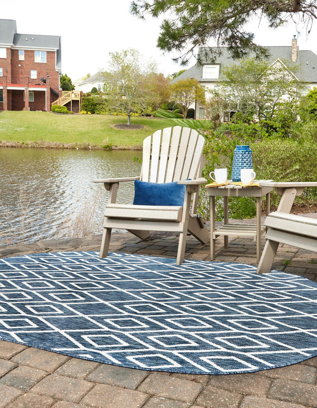 Blue 7' 10 x 10' Jill Zarin Outdoor Oval Area Rug Weather Resistant for Patio, Deck, Terrace, Balcony, Porch Durable 100% Polypropylene Carpet for Outside for Sale at Rug Engine