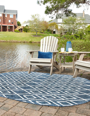 Blue 5' 3 x 8' Jill Zarin Outdoor Oval Area Rug Weather Resistant for Patio, Deck, Terrace, Balcony, Porch Durable 100% Polypropylene Carpet for Outside for Sale at Rug Engine