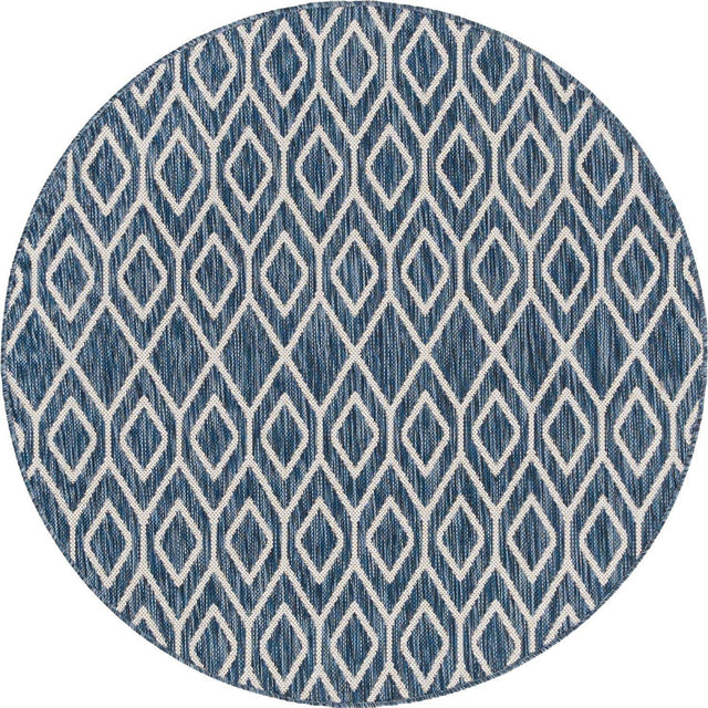Blue 4' 1 x 4' 1 Jill Zarin Outdoor Round Area Rug Weather Resistant for Patio, Deck, Terrace, Balcony, Porch Durable 100% Polypropylene Carpet for Outside for Sale at Rug Engine