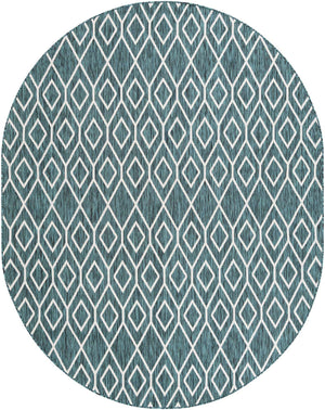 Teal 7' 10 x 10' Jill Zarin Outdoor Oval Area Rug Weather Resistant for Patio, Deck, Terrace, Balcony, Porch Durable 100% Polypropylene Carpet for Outside for Sale at Rug Engine