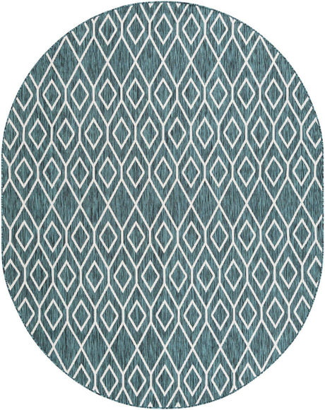 Teal 7' 10 x 10' Jill Zarin Outdoor Oval Area Rug Weather Resistant for Patio, Deck, Terrace, Balcony, Porch Durable 100% Polypropylene Carpet for Outside for Sale at Rug Engine