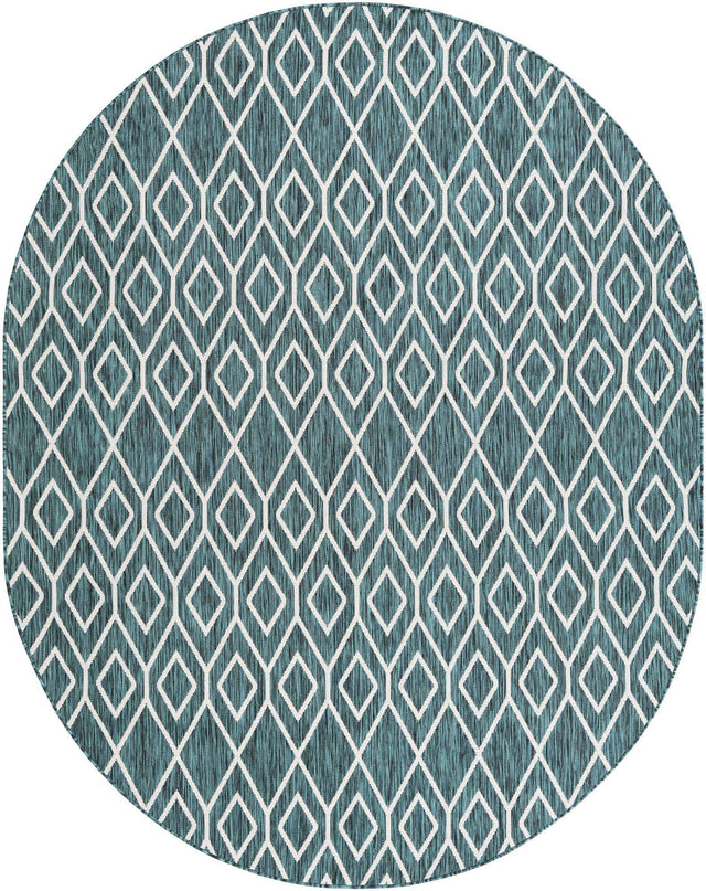 Teal 7' 10 x 10' Jill Zarin Outdoor Oval Area Rug Weather Resistant for Patio, Deck, Terrace, Balcony, Porch Durable 100% Polypropylene Carpet for Outside for Sale at Rug Engine