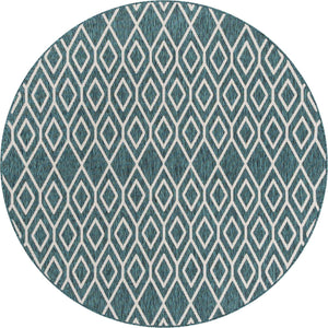 Teal 6' 7 x 6' 7 Jill Zarin Outdoor Round Area Rug Weather Resistant for Patio, Deck, Terrace, Balcony, Porch Durable 100% Polypropylene Carpet for Outside for Sale at Rug Engine