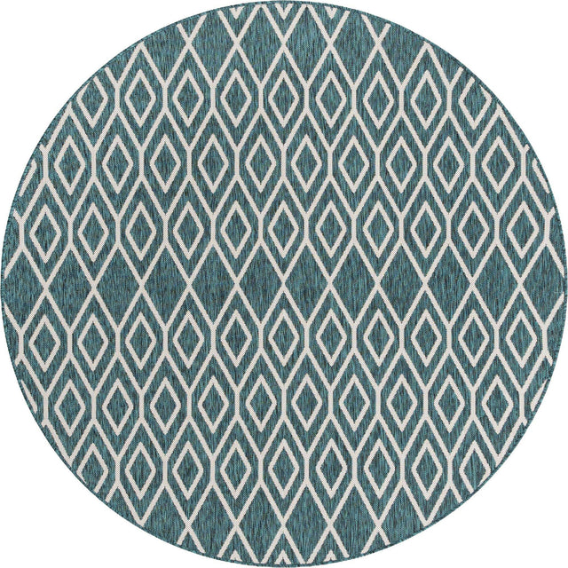 Teal 6' 7 x 6' 7 Jill Zarin Outdoor Round Area Rug Weather Resistant for Patio, Deck, Terrace, Balcony, Porch Durable 100% Polypropylene Carpet for Outside for Sale at Rug Engine