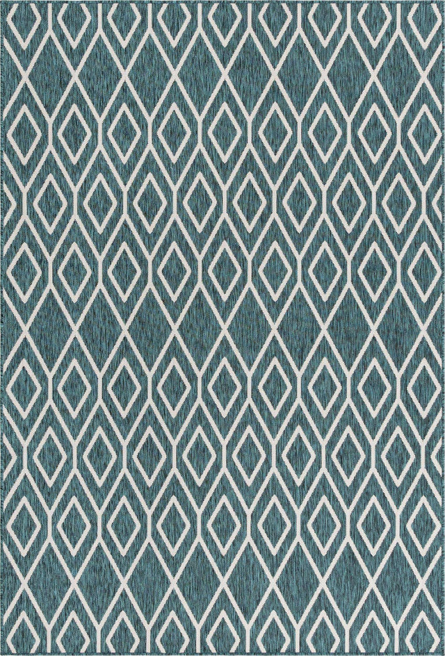 Teal 6' 1 x 9' Jill Zarin Outdoor Rectangle Area Rug Weather Resistant for Patio, Deck, Terrace, Balcony, Porch Durable 100% Polypropylene Carpet for Outside for Sale at Rug Engine