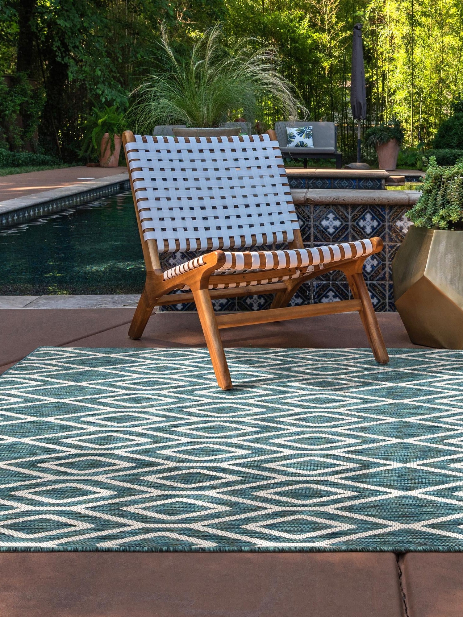Teal 9' x 12' Jill Zarin Outdoor Rectangle Area Rug Weather Resistant for Patio, Deck, Terrace, Balcony, Porch Durable 100% Polypropylene Carpet for Outside for Sale at Rug Engine